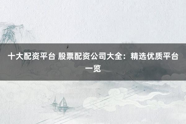 十大配资平台 股票配资公司大全：精选优质平台一览