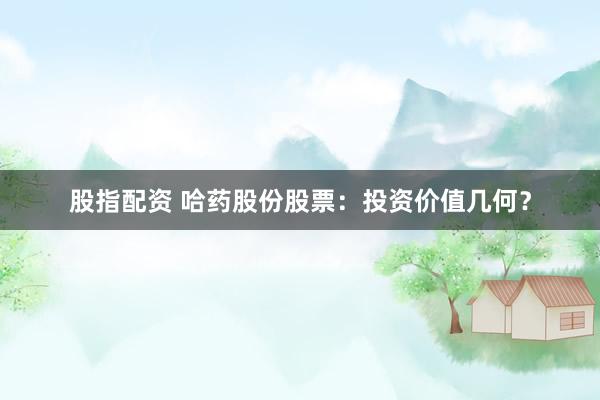 股指配资 哈药股份股票：投资价值几何？