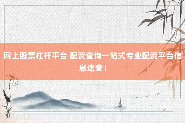 网上股票杠杆平台 配资查询一站式专业配资平台信息速查！