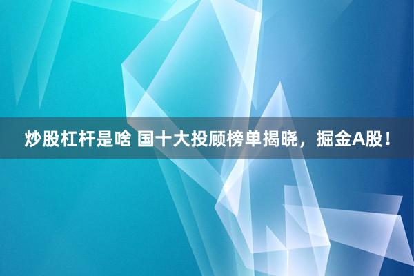 炒股杠杆是啥 国十大投顾榜单揭晓，掘金A股！