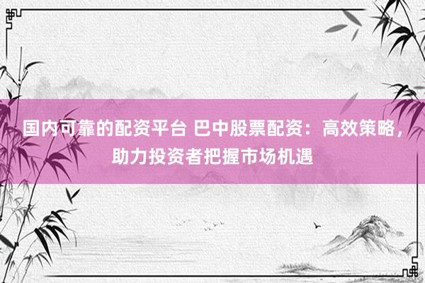 国内可靠的配资平台 巴中股票配资：高效策略，助力投资者把握市场机遇