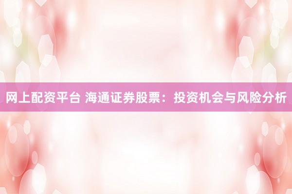 网上配资平台 海通证券股票：投资机会与风险分析