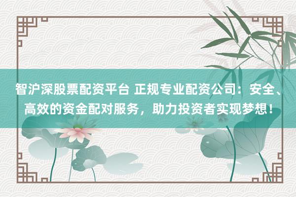 智沪深股票配资平台 正规专业配资公司:安全、高效的资金配对服务,助力投资者实现梦想!