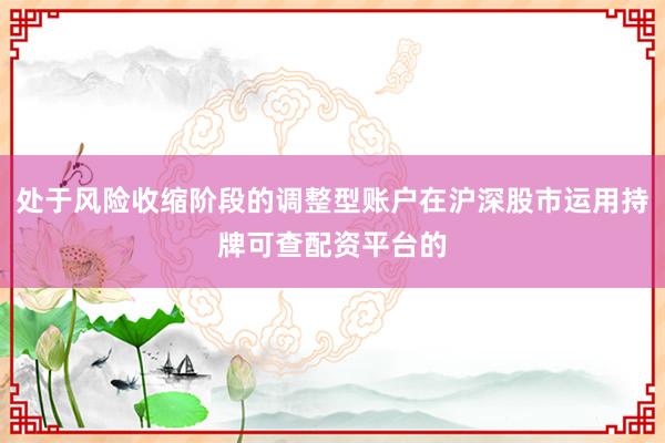 处于风险收缩阶段的调整型账户在沪深股市运用持牌可查配资平台的